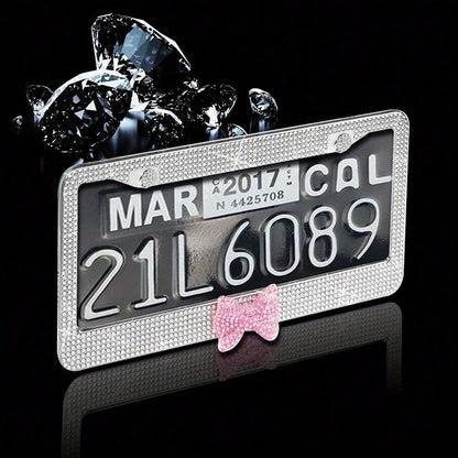 2PCS Stainless Steel License Plate Frames, Pre-Drilled US Standard Size, Scratch-Resistant & Weatherproof (White/Pink/Black), Custom Car Decor Accessories, Stylish Plate Protector, Practical Gift For