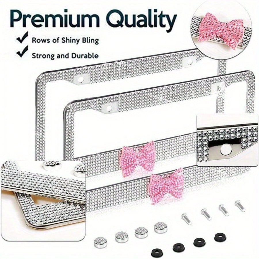 2PCS Stainless Steel License Plate Frames, Pre-Drilled US Standard Size, Scratch-Resistant & Weatherproof (White/Pink/Black), Custom Car Decor Accessories, Stylish Plate Protector, Practical Gift For