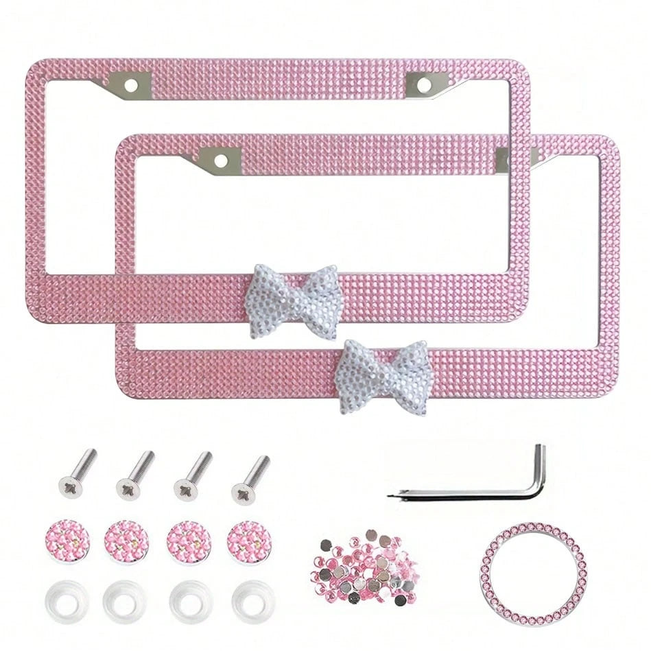 2PCS Stainless Steel License Plate Frames, Pre-Drilled US Standard Size, Scratch-Resistant & Weatherproof (White/Pink/Black), Custom Car Decor Accessories, Stylish Plate Protector, Practical Gift For