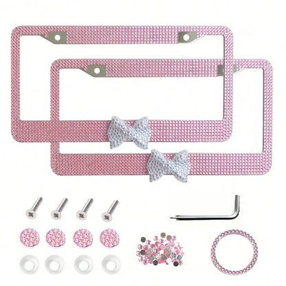 2PCS Stainless Steel License Plate Frames, Pre-Drilled US Standard Size, Scratch-Resistant & Weatherproof (White/Pink/Black), Custom Car Decor Accessories, Stylish Plate Protector, Practical Gift For