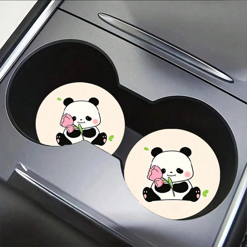 2pcs Tulip & Red Panda Print Non-Slip Car Cup Holder Coasters, Fashionable Home & Office Water Cup Coasters, Suitable As Small Gifts For Friends On Birthdays, Parties And Anniversaries
