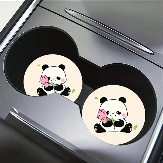 2pcs Tulip & Red Panda Print Non-Slip Car Cup Holder Coasters, Fashionable Home & Office Water Cup Coasters, Suitable As Small Gifts For Friends On Birthdays, Parties And Anniversaries