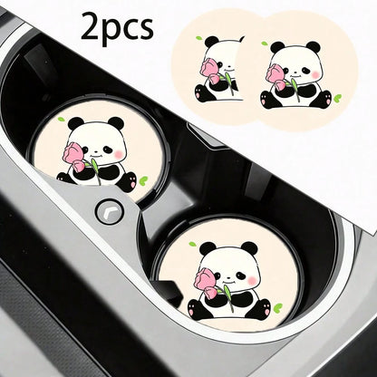 2pcs Tulip & Red Panda Print Non-Slip Car Cup Holder Coasters, Fashionable Home & Office Water Cup Coasters, Suitable As Small Gifts For Friends On Birthdays, Parties And Anniversaries