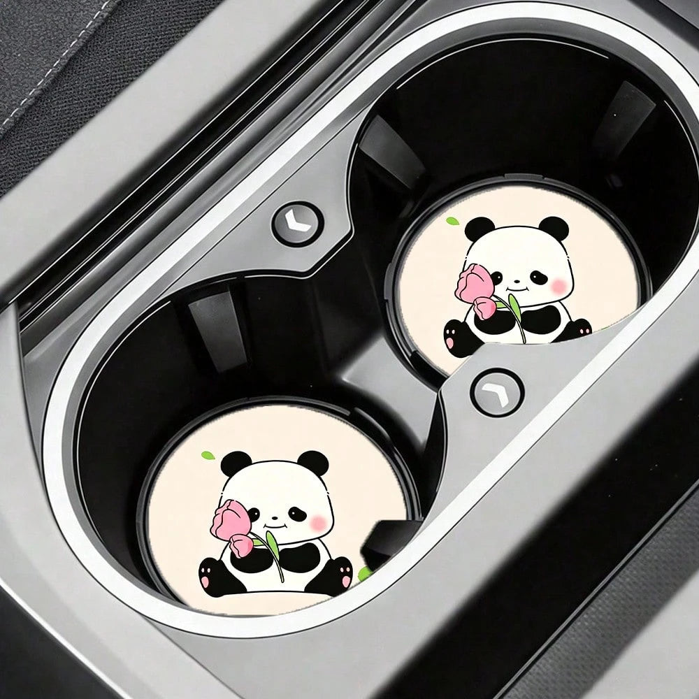 2pcs Tulip & Red Panda Print Non-Slip Car Cup Holder Coasters, Fashionable Home & Office Water Cup Coasters, Suitable As Small Gifts For Friends On Birthdays, Parties And Anniversaries