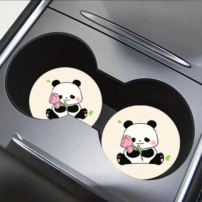 2pcs Tulip & Red Panda Print Non-Slip Car Cup Holder Coasters, Fashionable Home & Office Water Cup Coasters, Suitable As Small Gifts For Friends On Birthdays, Parties And Anniversaries