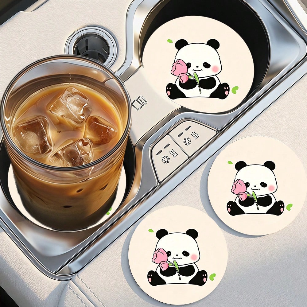 2pcs Tulip & Red Panda Print Non-Slip Car Cup Holder Coasters, Fashionable Home & Office Water Cup Coasters, Suitable As Small Gifts For Friends On Birthdays, Parties And Anniversaries