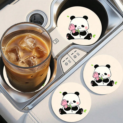 2pcs Tulip & Red Panda Print Non-Slip Car Cup Holder Coasters, Fashionable Home & Office Water Cup Coasters, Suitable As Small Gifts For Friends On Birthdays, Parties And Anniversaries
