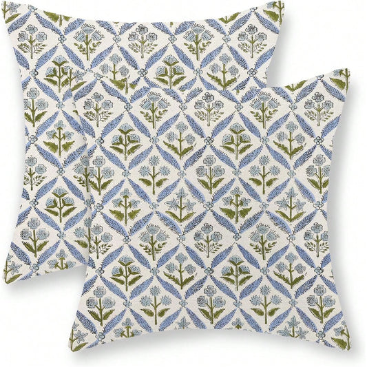 2pcs Vintage Floral Seasonal Decorative Pillow Covers, Bohemian Style Cushion Covers For Sofa And Bed, Indoor And Outdoor Decor, Single-Sided Printing, Pillow Insert Not Included