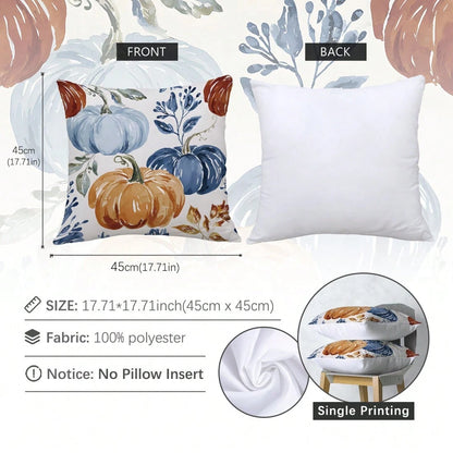 2pcs Watercolor Pumpkin Print Polyester Pillow Covers [No Pillow Insert], 17.7*17.7in(45*45cm)/19.69*19.69in(50*50cm)/15.75*15.75in(40*40cm), [Single-Sided Printing] Autumn Decorative Throw Pillow Cov