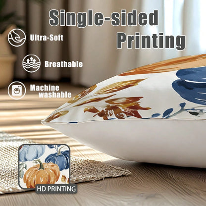 2pcs Watercolor Pumpkin Print Polyester Pillow Covers [No Pillow Insert], 17.7*17.7in(45*45cm)/19.69*19.69in(50*50cm)/15.75*15.75in(40*40cm), [Single-Sided Printing] Autumn Decorative Throw Pillow Cov