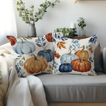 2pcs Watercolor Pumpkin Print Polyester Pillow Covers [No Pillow Insert], 17.7*17.7in(45*45cm)/19.69*19.69in(50*50cm)/15.75*15.75in(40*40cm), [Single-Sided Printing] Autumn Decorative Throw Pillow Cov