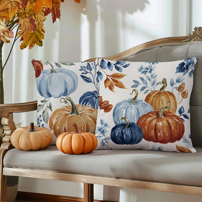 2pcs Watercolor Pumpkin Print Polyester Pillow Covers [No Pillow Insert], 17.7*17.7in(45*45cm)/19.69*19.69in(50*50cm)/15.75*15.75in(40*40cm), [Single-Sided Printing] Autumn Decorative Throw Pillow Cov