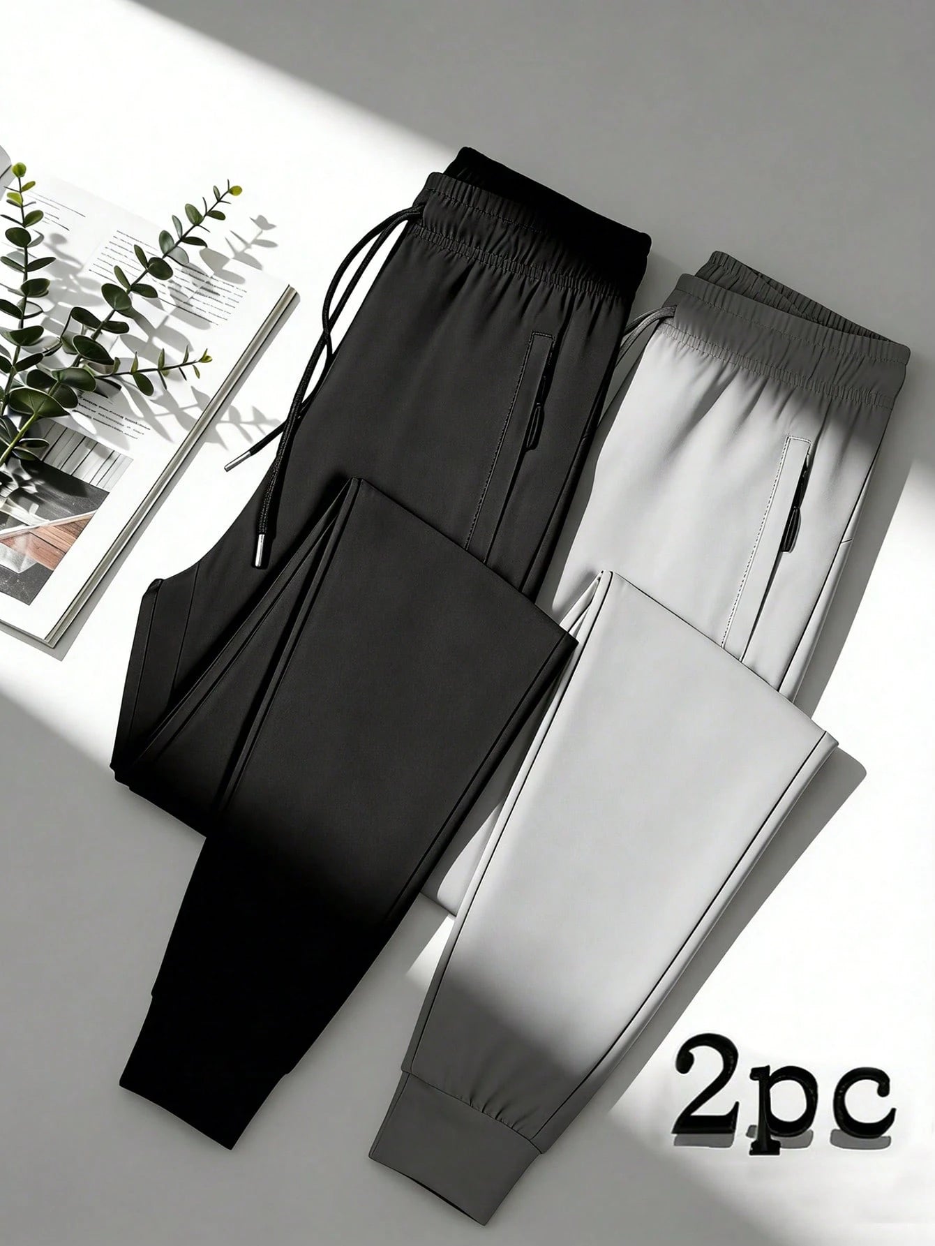 2Pcs Women Jogger Pants, Lightweight Quick Dry, Elastic Drawstring Waist & Zip Pockets, Loose Soft For Daily, Workout, Running & Outdoor