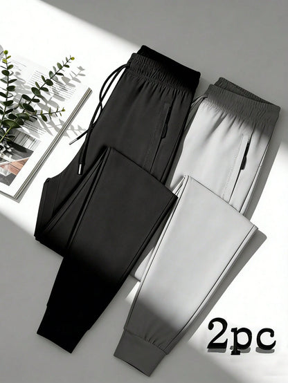 2Pcs Women Jogger Pants, Lightweight Quick Dry, Elastic Drawstring Waist & Zip Pockets, Loose Soft For Daily, Workout, Running & Outdoor