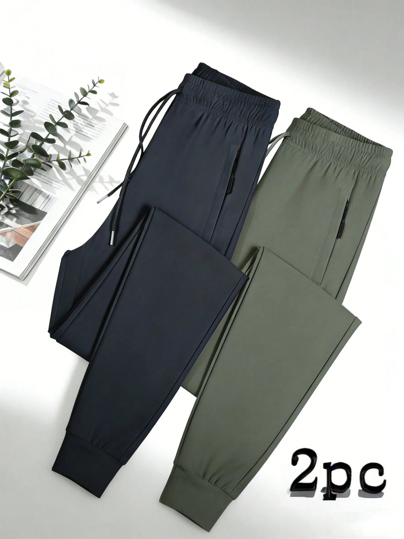 2Pcs Women Jogger Pants, Lightweight Quick Dry, Elastic Drawstring Waist & Zip Pockets, Loose Soft For Daily, Workout, Running & Outdoor