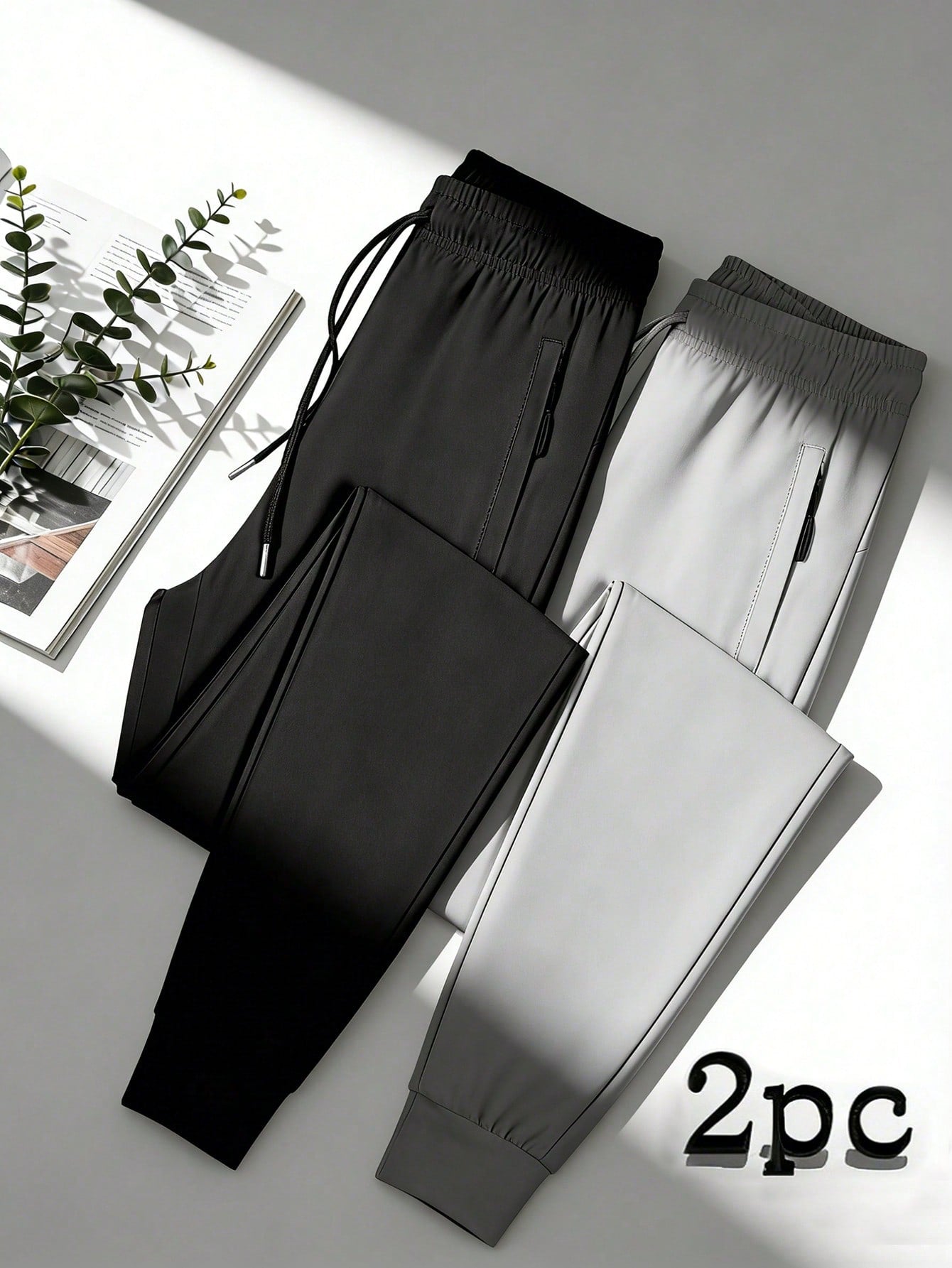 2Pcs Women Jogger Pants, Lightweight Quick Dry, Elastic Drawstring Waist & Zip Pockets, Loose Soft For Daily, Workout, Running & Outdoor