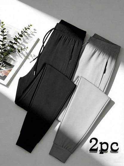 2Pcs Women Jogger Pants, Lightweight Quick Dry, Elastic Drawstring Waist & Zip Pockets, Loose Soft For Daily, Workout, Running & Outdoor