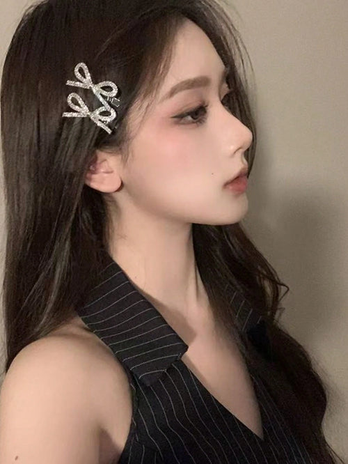 2pcs Women's Fashion Hair Clips: One Metal Crocodile Hair Clip With Rhinestone Decoration, Suitable For Wearing On Forehead Or Side; Can Be Used For Festivals, Parties, Holidays, Daily Wear, And Bohem