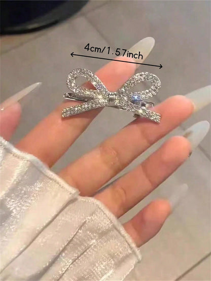 2pcs Women's Fashion Hair Clips: One Metal Crocodile Hair Clip With Rhinestone Decoration, Suitable For Wearing On Forehead Or Side; Can Be Used For Festivals, Parties, Holidays, Daily Wear, And Bohem