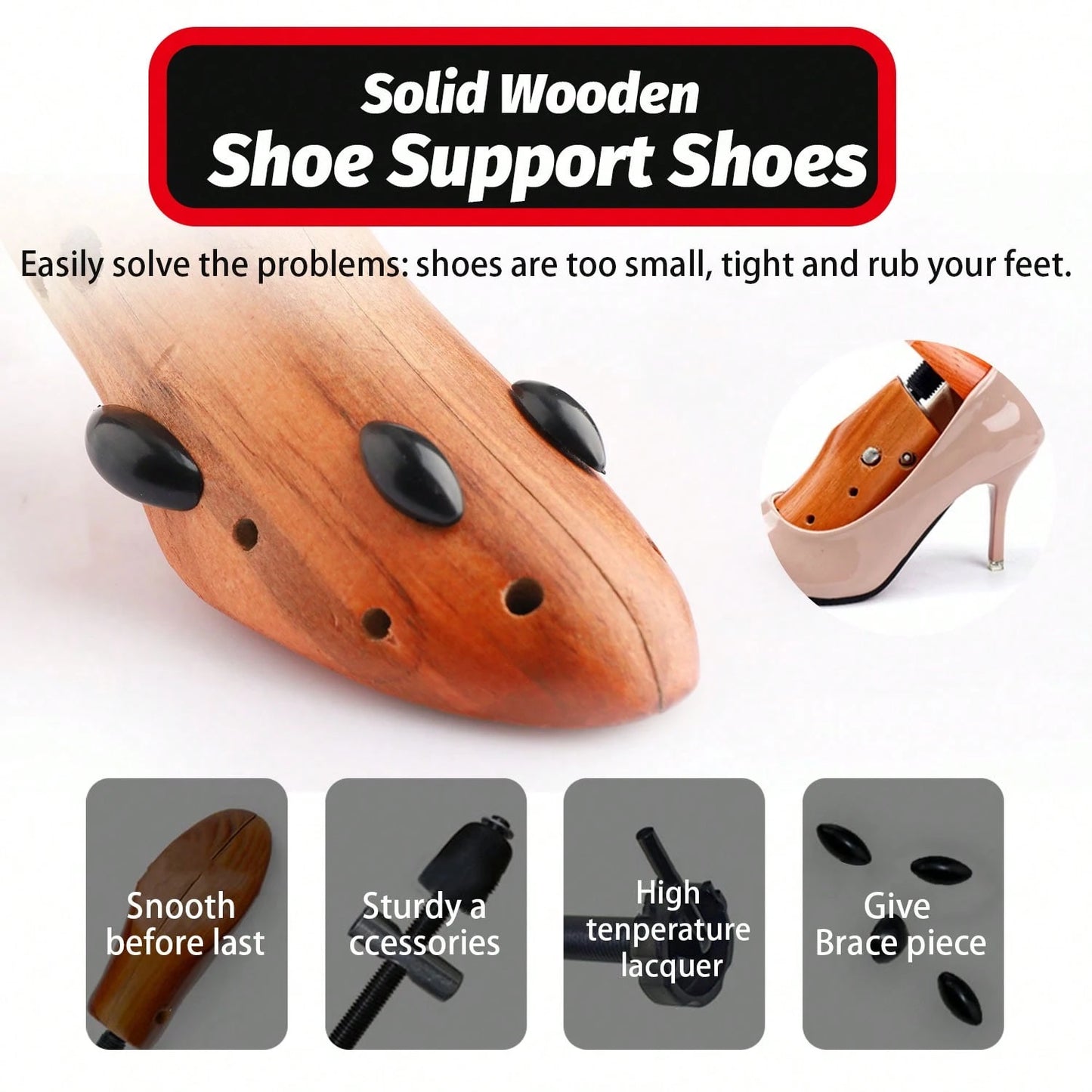 2Pcs Wooden Shoes Stretcher, 2-Way Shoe Tree Adjustable Length & Width Expander Widener, Unisex Wood Shaper For Men And Women, S/M/L (4-13)
