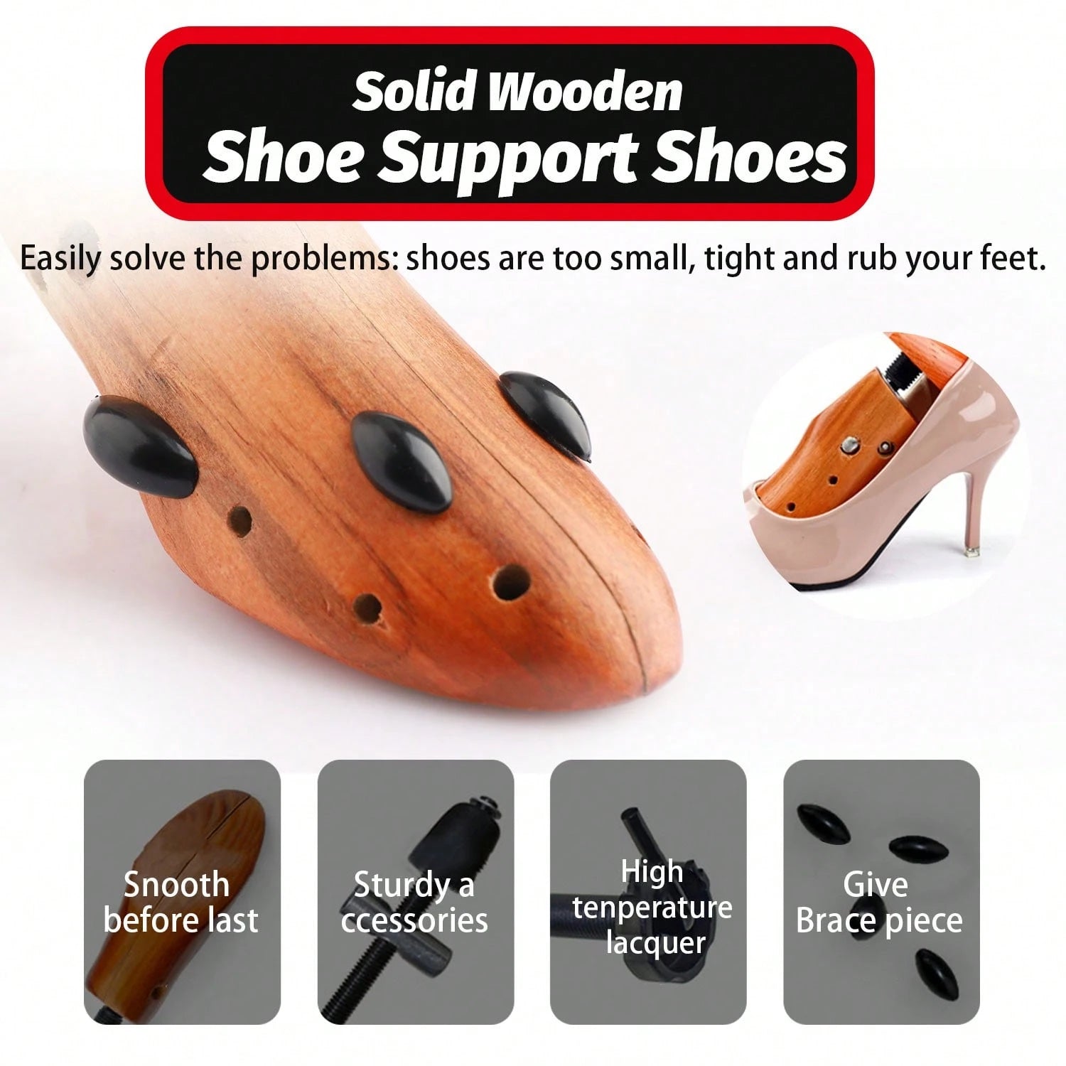 2Pcs Wooden Shoes Stretcher, 2-Way Shoe Tree Adjustable Length & Width Expander Widener, Unisex Wood Shaper For Men And Women, S/M/L (4-13)