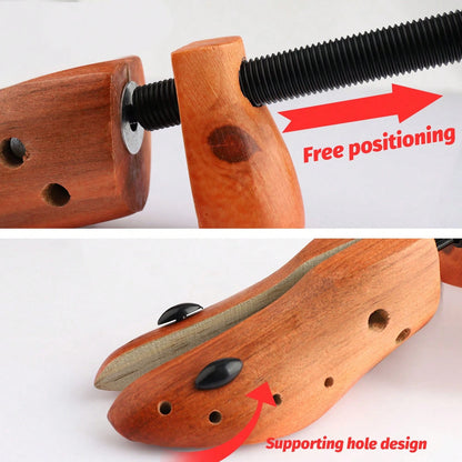 2Pcs Wooden Shoes Stretcher, 2-Way Shoe Tree Adjustable Length & Width Expander Widener, Unisex Wood Shaper For Men And Women, S/M/L (4-13)