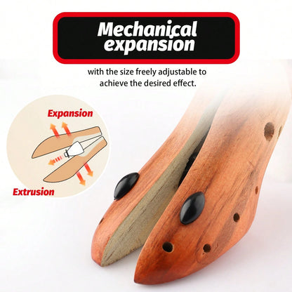 2Pcs Wooden Shoes Stretcher, 2-Way Shoe Tree Adjustable Length & Width Expander Widener, Unisex Wood Shaper For Men And Women, S/M/L (4-13)