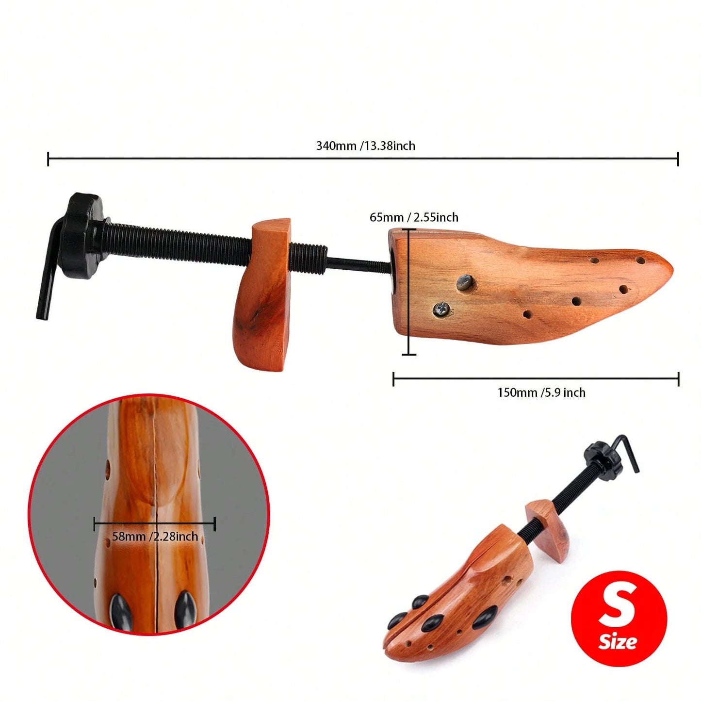 2Pcs Wooden Shoes Stretcher, 2-Way Shoe Tree Adjustable Length & Width Expander Widener, Unisex Wood Shaper For Men And Women, S/M/L (4-13)