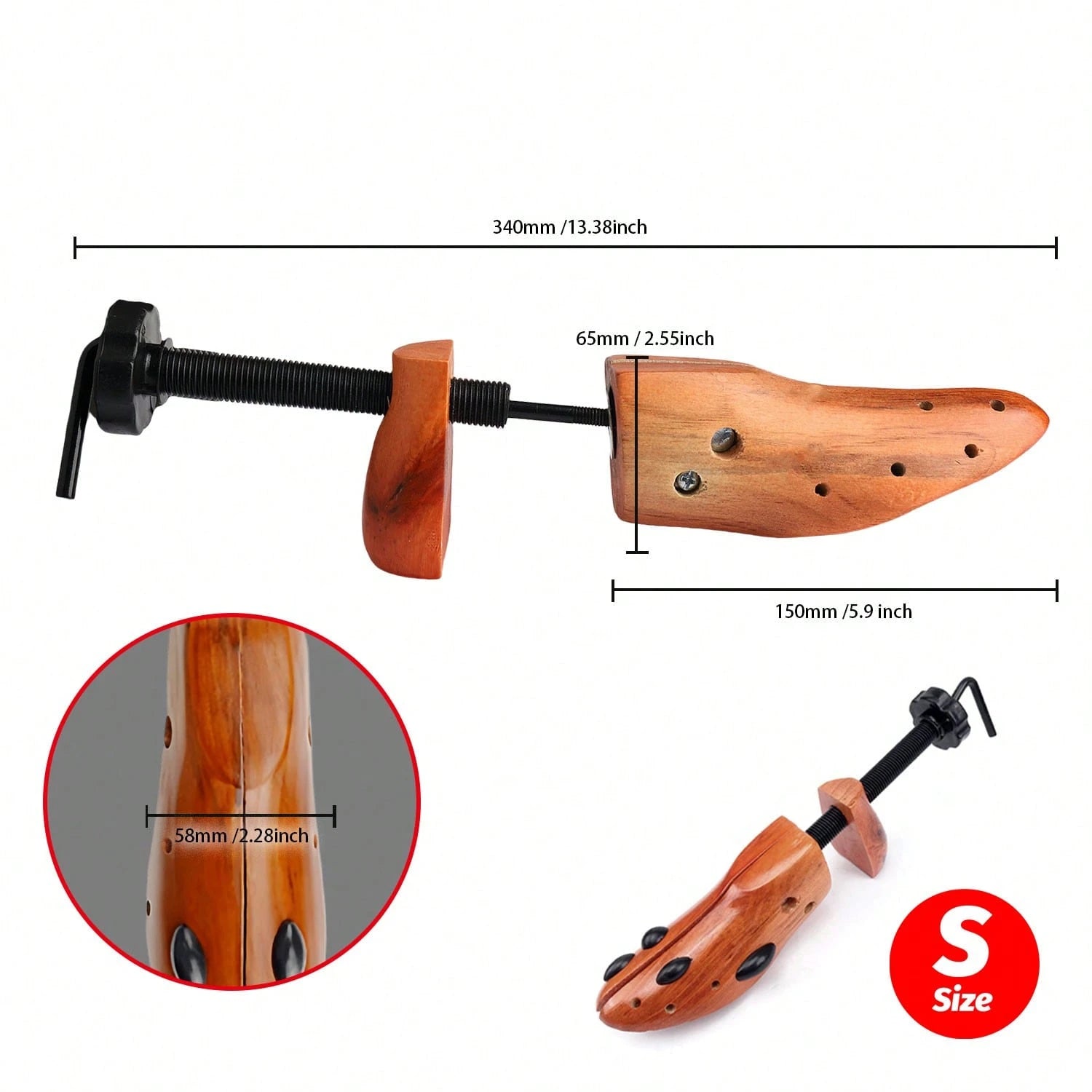 2Pcs Wooden Shoes Stretcher, 2-Way Shoe Tree Adjustable Length & Width Expander Widener, Unisex Wood Shaper For Men And Women, S/M/L (4-13)