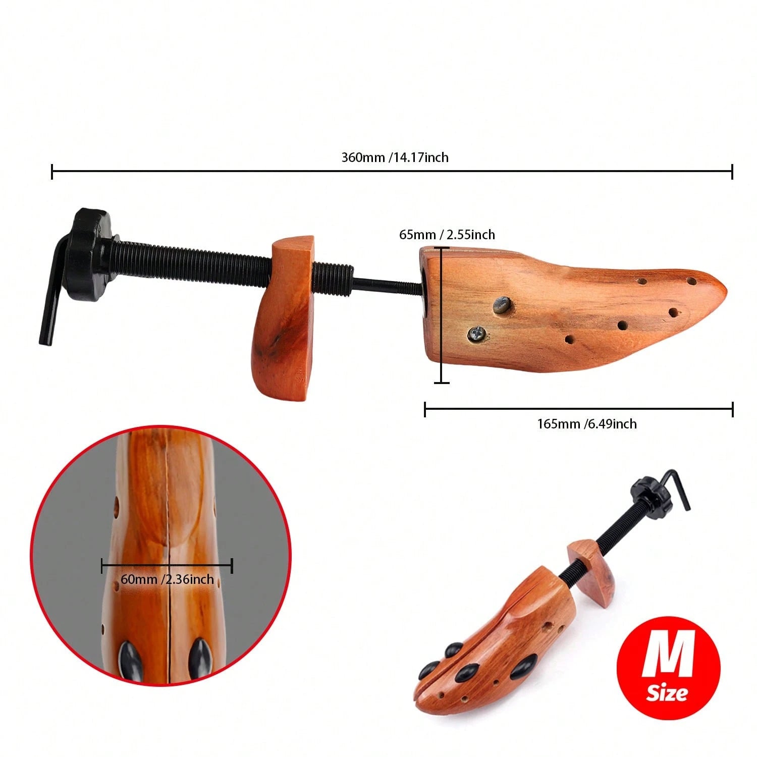 2Pcs Wooden Shoes Stretcher, 2-Way Shoe Tree Adjustable Length & Width Expander Widener, Unisex Wood Shaper For Men And Women, S/M/L (4-13)