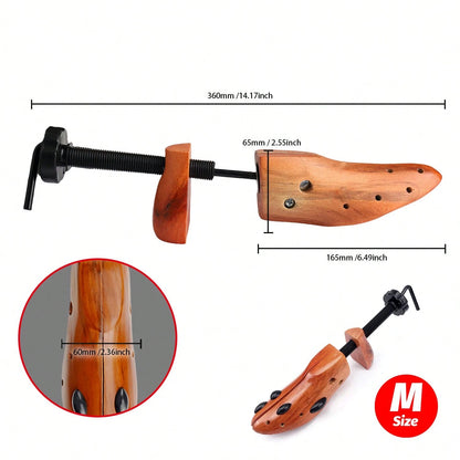 2Pcs Wooden Shoes Stretcher, 2-Way Shoe Tree Adjustable Length & Width Expander Widener, Unisex Wood Shaper For Men And Women, S/M/L (4-13)