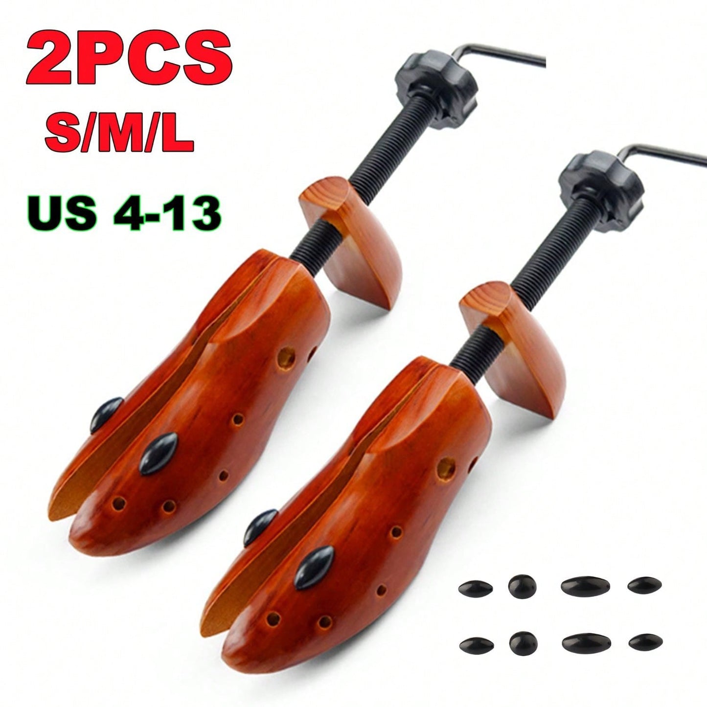 2Pcs Wooden Shoes Stretcher, 2-Way Shoe Tree Adjustable Length & Width Expander Widener, Unisex Wood Shaper For Men And Women, S/M/L (4-13)