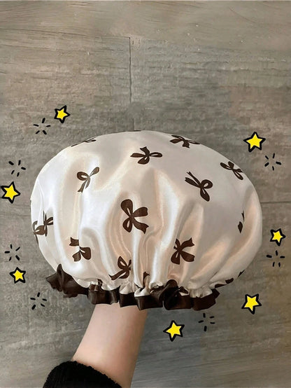 3/2/1Pc Waterproof Double-Layer Bow Shower Cap, Elastic Shower Cap, Adult Kitchen Oil-Proof Cap, Bathroom Hair Drying Cap, Elastic And Adjustable, Suitable For Face Washing, Drying Hair, Makeup, Cooki