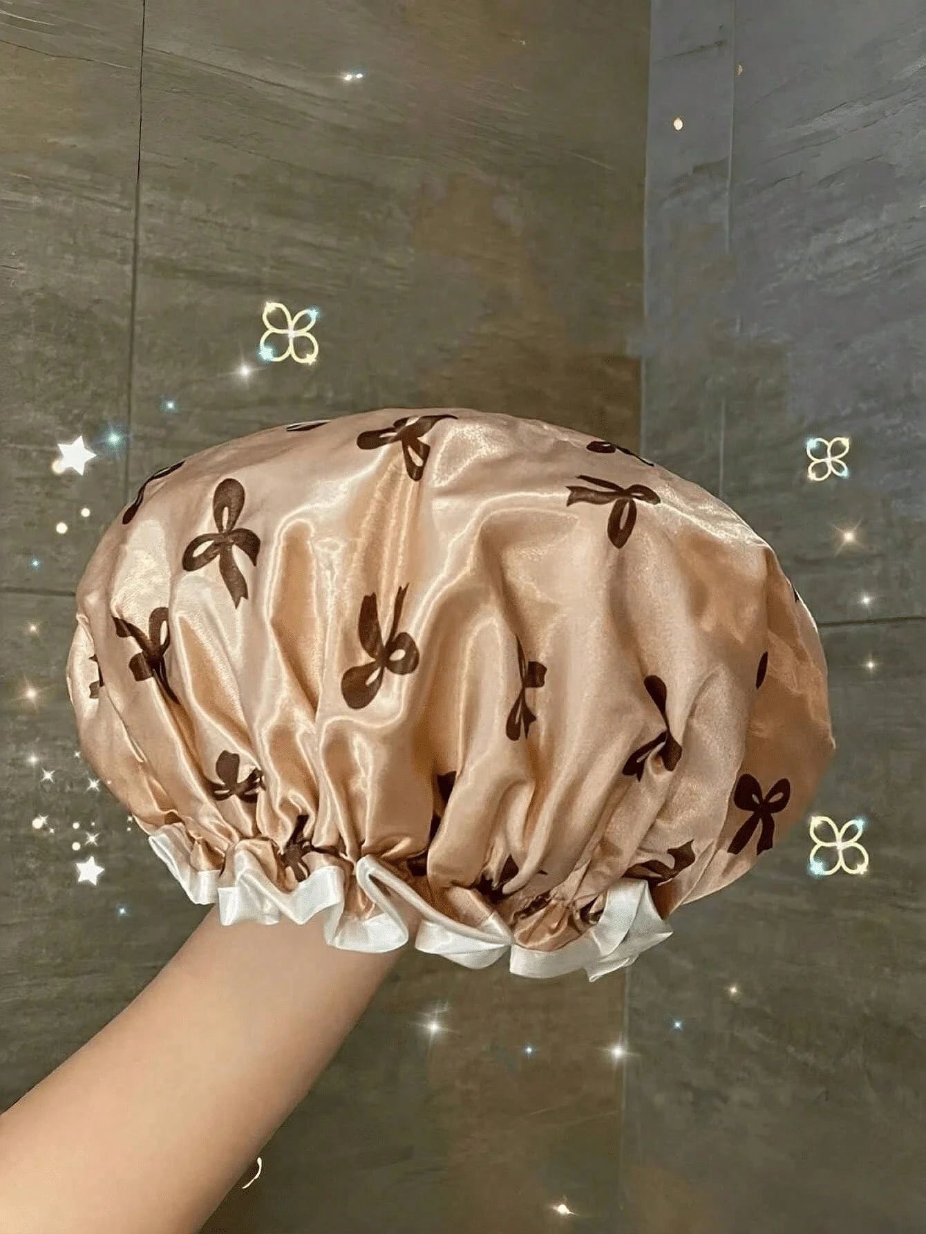 3/2/1Pc Waterproof Double-Layer Bow Shower Cap, Elastic Shower Cap, Adult Kitchen Oil-Proof Cap, Bathroom Hair Drying Cap, Elastic And Adjustable, Suitable For Face Washing, Drying Hair, Makeup, Cooki