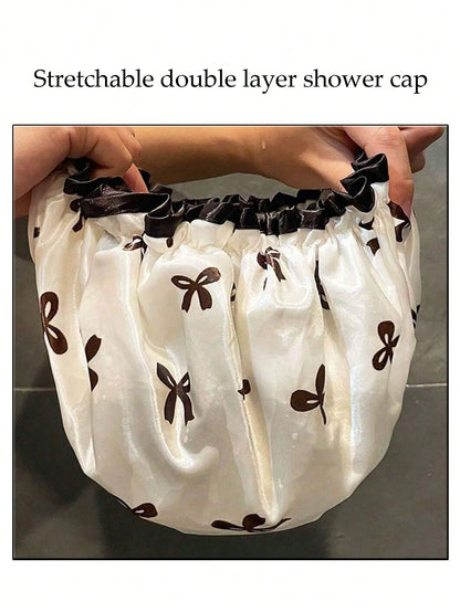 3/2/1Pc Waterproof Double-Layer Bow Shower Cap, Elastic Shower Cap, Adult Kitchen Oil-Proof Cap, Bathroom Hair Drying Cap, Elastic And Adjustable, Suitable For Face Washing, Drying Hair, Makeup, Cooki