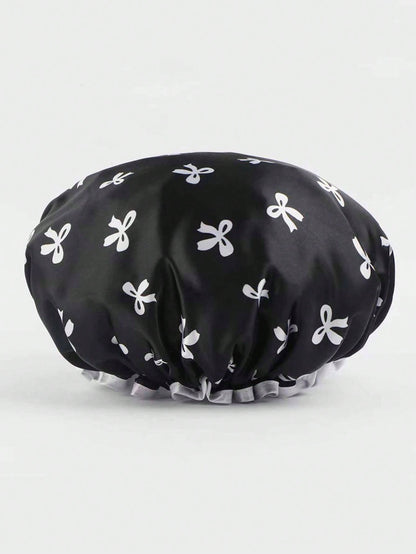 3/2/1Pc Waterproof Double-Layer Bow Shower Cap, Elastic Shower Cap, Adult Kitchen Oil-Proof Cap, Bathroom Hair Drying Cap, Elastic And Adjustable, Suitable For Face Washing, Drying Hair, Makeup, Cooki