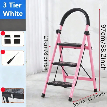 3/4/5-Tier Folding Step Stool (Black/Red/Pink)- Wide Non-Slip Pedals Sturdy Steel Lightweight Portable Step Ladder For Kitchen Home Durable Space-Saving Foot Stool Ideal For Reaching High Cabinets, O