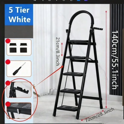 3/4/5-Tier Folding Step Stool (Black/Red/Pink)- Wide Non-Slip Pedals Sturdy Steel Lightweight Portable Step Ladder For Kitchen Home Durable Space-Saving Foot Stool Ideal For Reaching High Cabinets, O