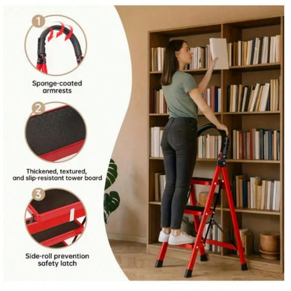 3/4/5-Tier Folding Step Stool (Black/Red/Pink)- Wide Non-Slip Pedals Sturdy Steel Lightweight Portable Step Ladder For Kitchen Home Durable Space-Saving Foot Stool Ideal For Reaching High Cabinets, O