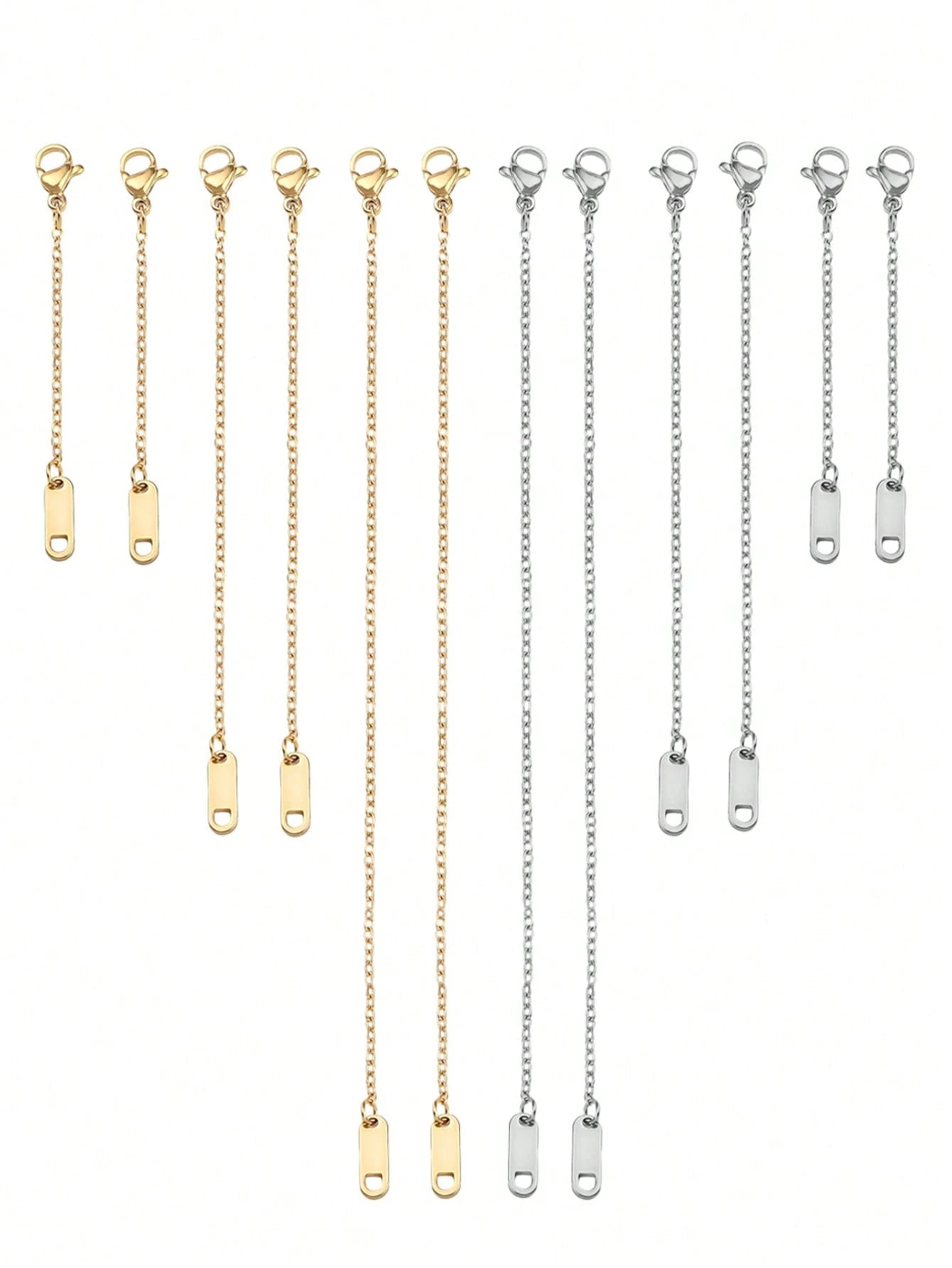 3/6/12pcs Necklace Extender Chain, Stainless Steel Necklace Extender Chain, 6/10/15cm-3/5/7.5/10/12.5/15cm Delicate Necklace Extender Chain Set, Suitable For Women Jewelry Making