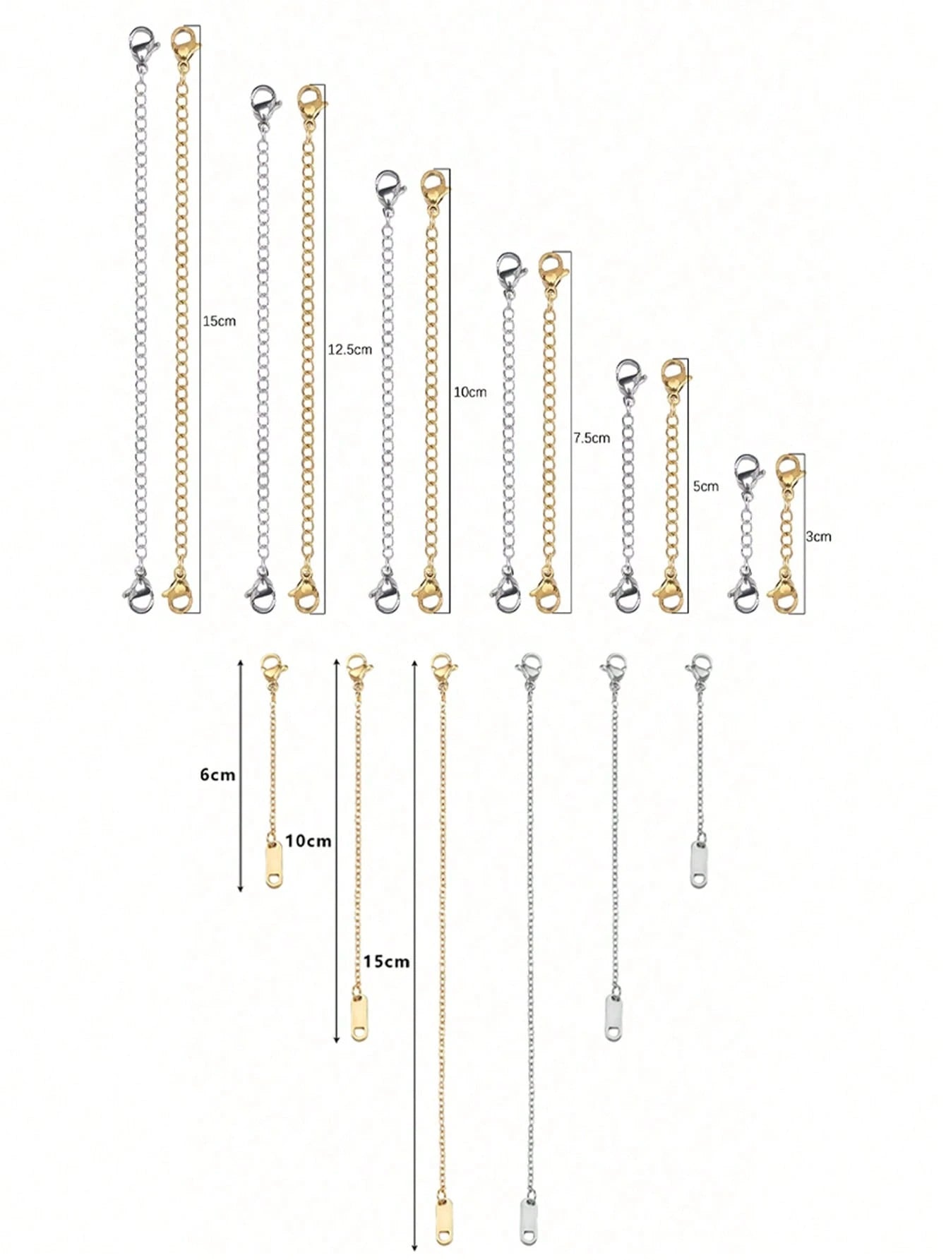 3/6/12pcs Necklace Extender Chain, Stainless Steel Necklace Extender Chain, 6/10/15cm-3/5/7.5/10/12.5/15cm Delicate Necklace Extender Chain Set, Suitable For Women Jewelry Making