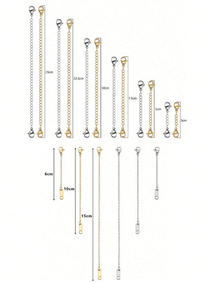 3/6/12pcs Necklace Extender Chain, Stainless Steel Necklace Extender Chain, 6/10/15cm-3/5/7.5/10/12.5/15cm Delicate Necklace Extender Chain Set, Suitable For Women Jewelry Making