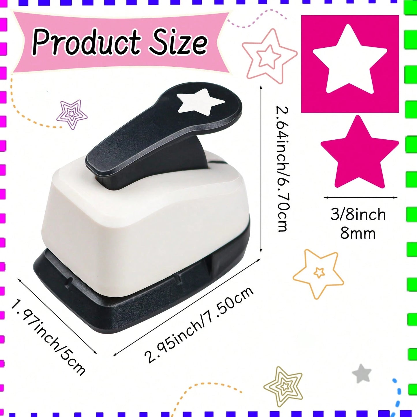 3/8 Inch 8mm Star Shaped Hole Punch Cutter, Suitable For Paper Crafts, Card Making, Scrapbooking, Journals, Portable, Ideal For Students