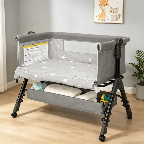 3-In-1 Baby Bassinet Bedside Sleeper, Convertible Baby Crib With Rocking Mode, Wheels And Adjustable Height,Storage Basket And Removable Mosquito Net
