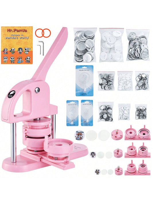 3-IN-1 Button Maker, 1/1.25/2.28 Inch(25/32/58mm) Pin Maker, Badge Punch Press Kit, Button Making Supplies, 300/500pcs Button Parts & Circle Cutter, Button Maker Machine With Panda Magic Book, Ergonom