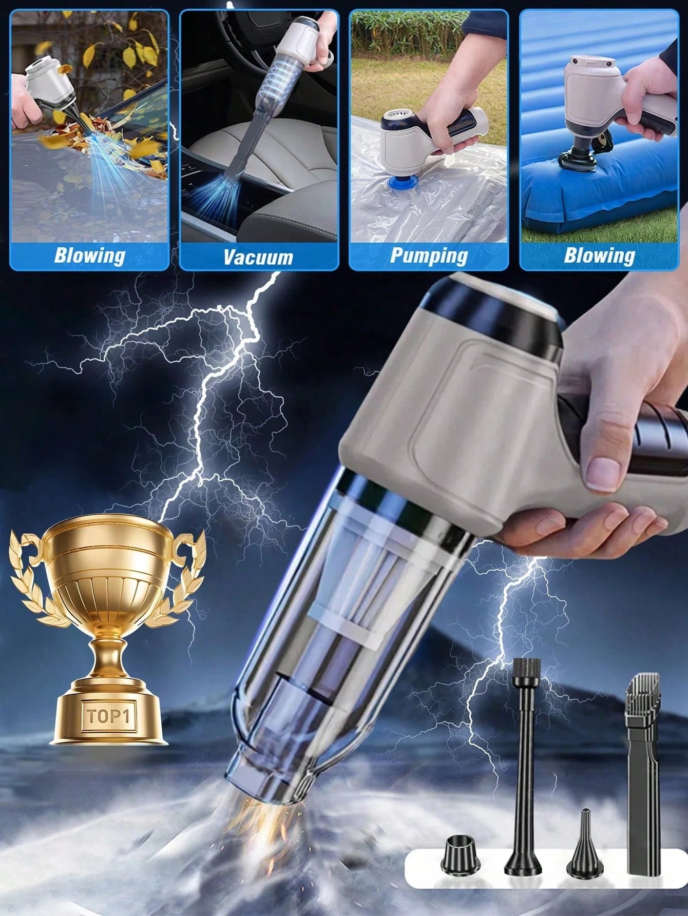 3-In-1 Car Vacuum Cleaner Powerful Suction Portable Handheld Cordless Vacuum Cleaner Suitable For Dry And Wet Use (2400mAh)