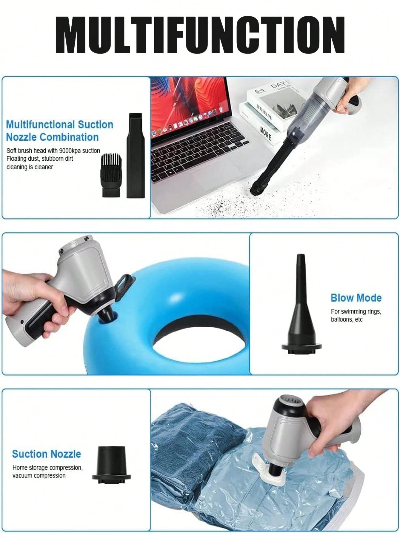 3-In-1 Car Vacuum Cleaner Powerful Suction Portable Handheld Cordless Vacuum Cleaner Suitable For Dry And Wet Use (2400mAh)