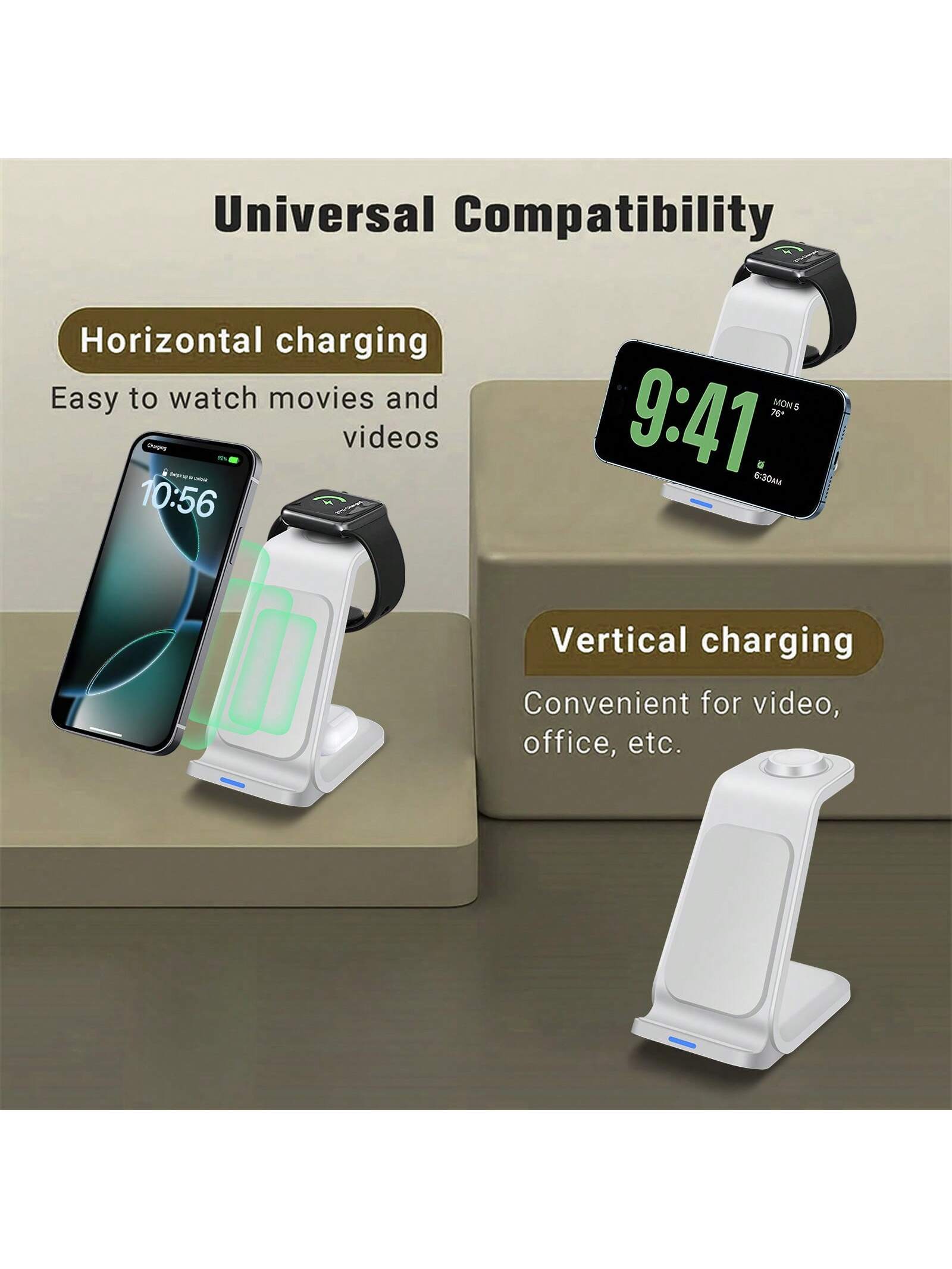 3 In 1 Wireless Charger Fast Charging Dock Multifunctional Charging Station Compatible With IPhone 17 16 15 14 13 12 11 Pro/Max/Plus Compatible With Apple Watch Ultra 11 SE 10 9 8 7 6 5 4 3 2 Compatib