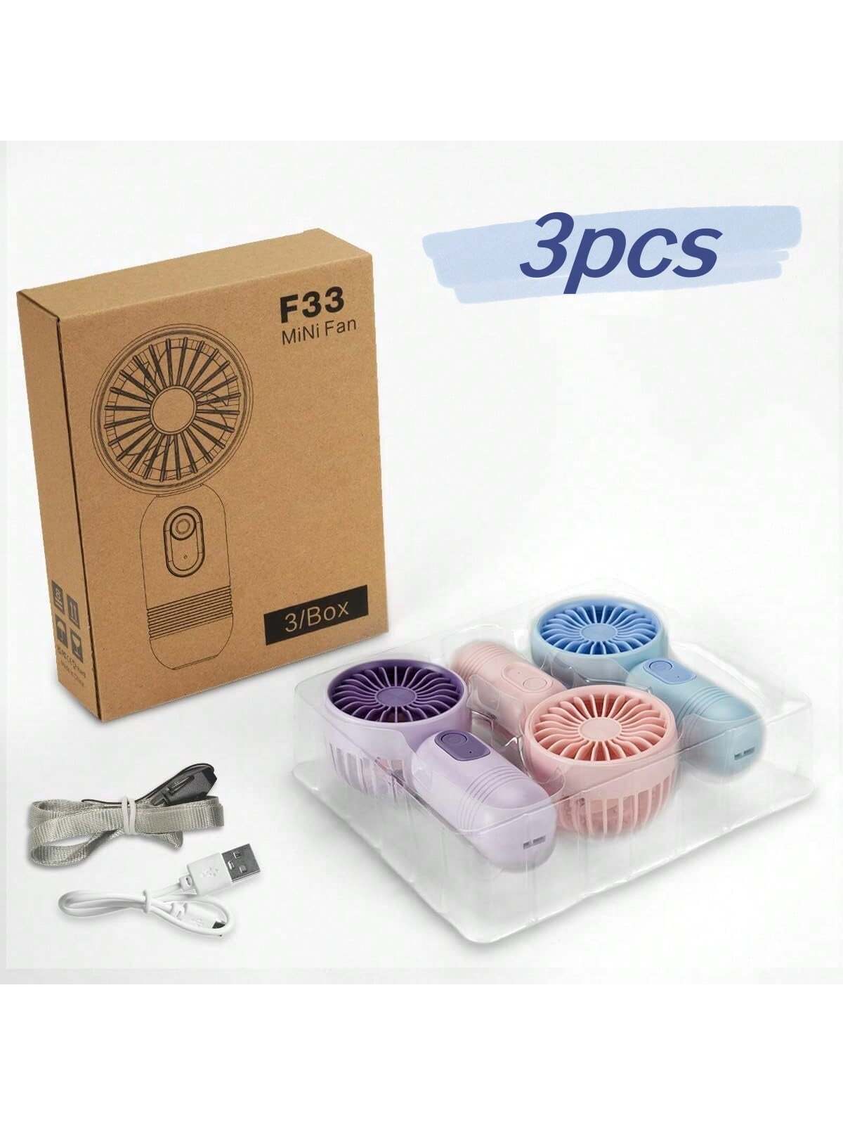 3-Pack Portable Mini Fan Handheld Personal Small Fan With 3-Speed For Travel, USB Rechargeable Battery Operated Eyelash Fan
