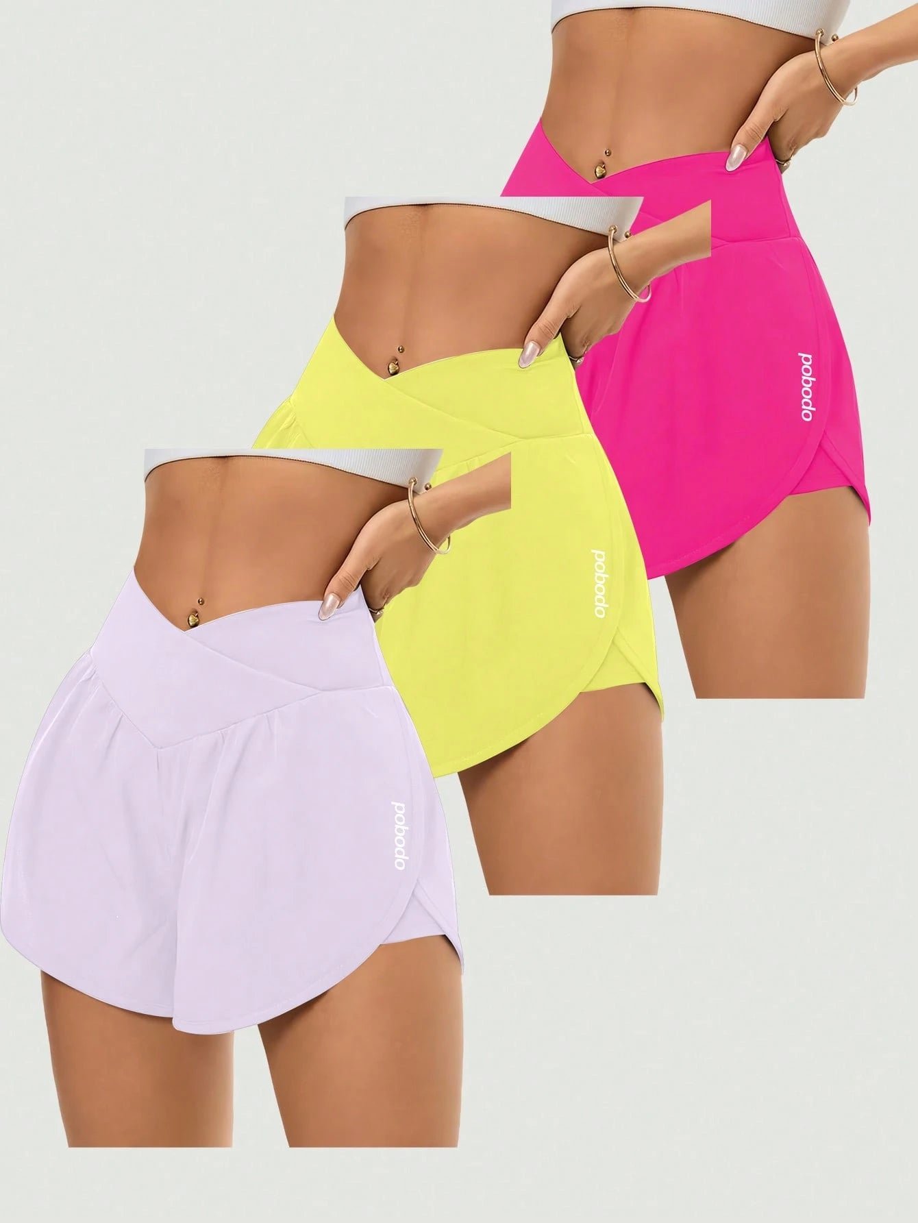 3-Pack Women's Crossover High-Waisted Running Shorts- High-Waisted Butt-Lifting Shorts For Quick-Drying Sports & Leisure, Yoga, And Fitness Training